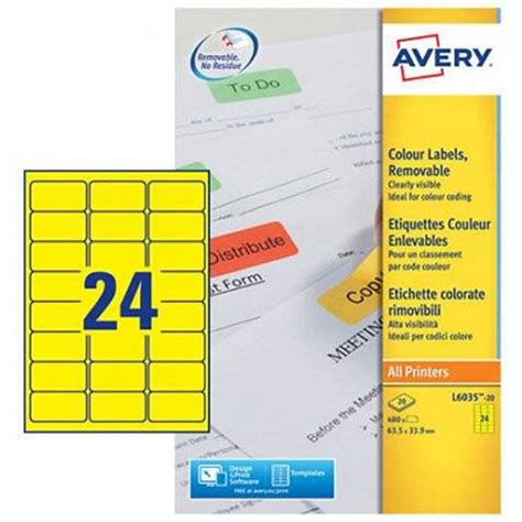 ✔ add to labels any data like texts fill in barcode field with product sku or any other code as this field is used for barcode generating. Avery Coloured Laser Labels / 24 per Sheet / 63.5x33.9mm / Yellow / L6035-20 / 480 Labels