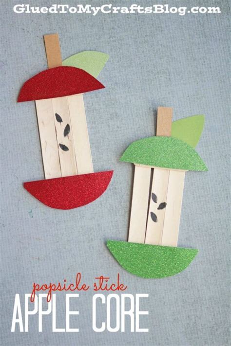 Popsicle Stick Apple Core Kid Craft For Back To School Season Craft