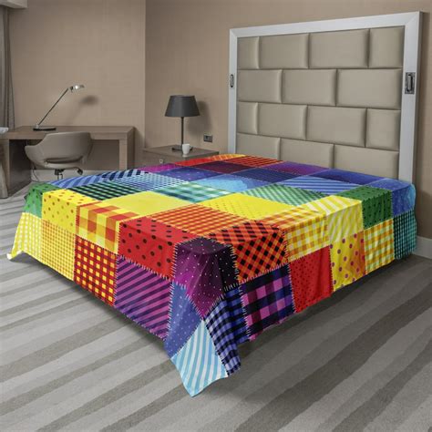 Abstract Flat Sheet Rainbow Colored Square Shaped Diverse Patterns