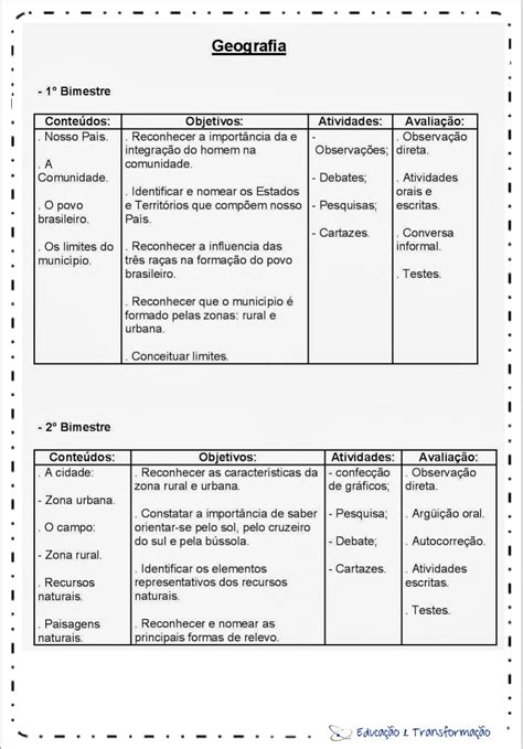 Plano De Aula Geografia 4 Ano Ensino