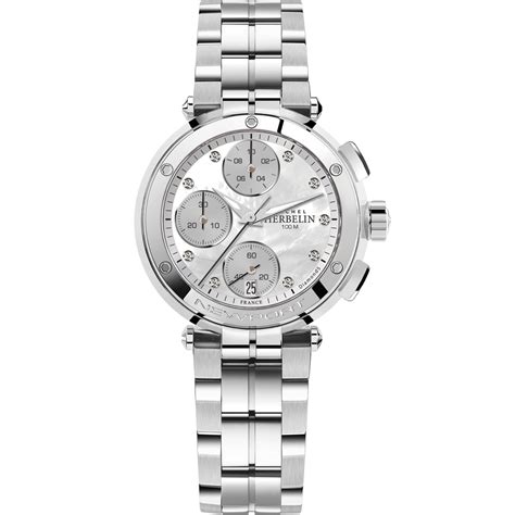 michel herbelin newport chronograph mop dial stainless steel watch bellagio jewellers