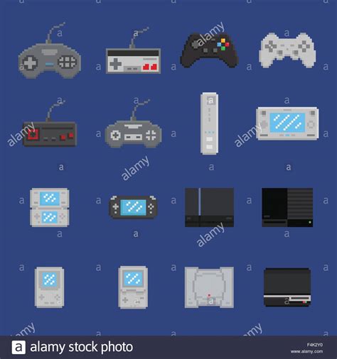Pixel Art Game Design Icon Set Console Gamepad