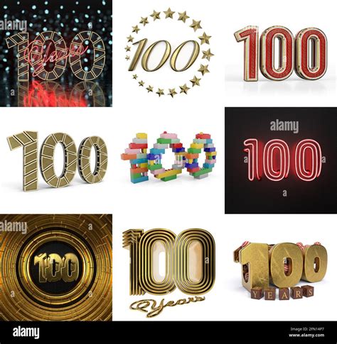 Set Of One Hundred Year Birthday Number 100 Graphic Design Element