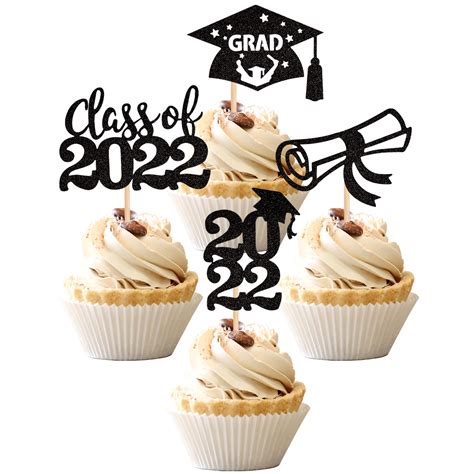 Buy 24 Pcs 2022 Graduation Cupcake Toppers Glitter Class Of 2022 Diploma Grad Cap Cupcake Picks