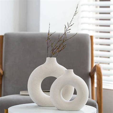 nordic circular hollow ceramic vase donuts flower pot home decoration accessories office desktop