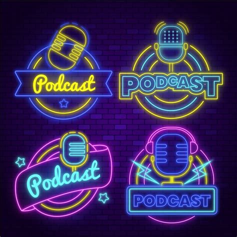 Premium Vector Neon Podcast Logo Collection