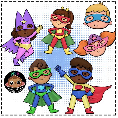 Superhero Kids Clip Art Commercial Use Hero Clipart For Etsy
