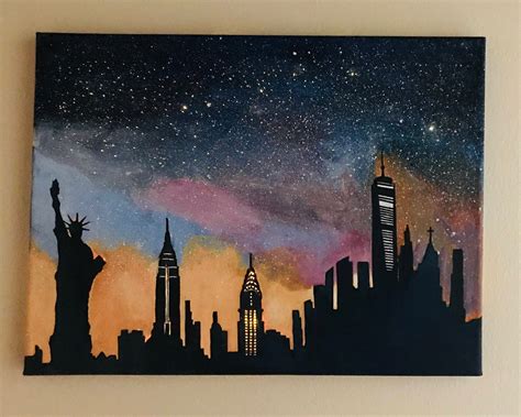 New York Skyline Acrylic Painting City Painting On Canvas Ny Wall Art