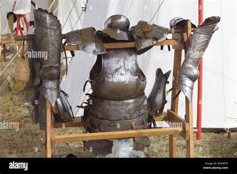 Medieval Body Armour On A Wooden Stand Hi Res Stock Photography And