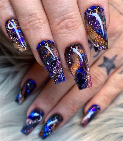 Galaxy Coffin Nails 💫 Sparkle Nails Coffin Nails Designs Glamour Nails