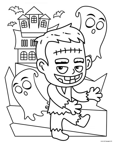 Cars, trucks and other vehicles. Halloween Frankenstein Cute Kids Coloring Pages Printable