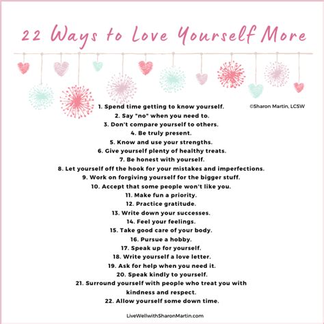 22 Ways To Love Yourself Live Well With Sharon Martin