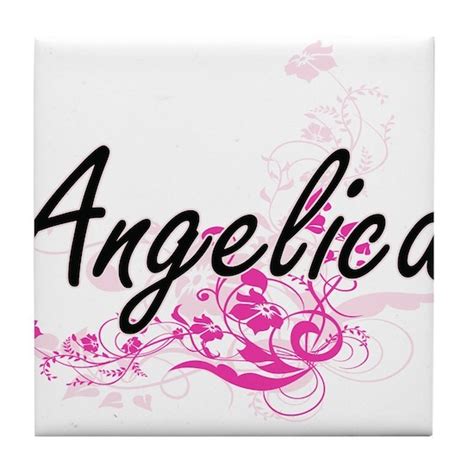 Angelica Artistic Name Design With Fl Tile Coaster By Johnny Rico