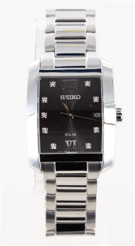 The crown is a dial that can manually change the watch hands to set the time. Mens Seiko Solar Square Stainless Steel Black Dial Watch ...