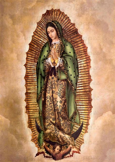Nuestra Lady De Guadalupe Vintage Impresión De Arte Bloque Etsy