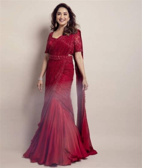 Madhuri Dixit Nene Personified Elegance In Her Monochromatic Bright Red Saree Dress