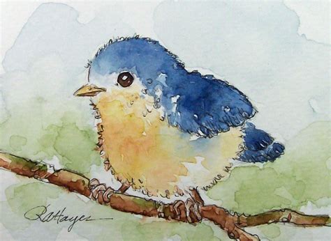 Watercolorpaintingsanimals Whimsical Baby Bird In Watercolor On
