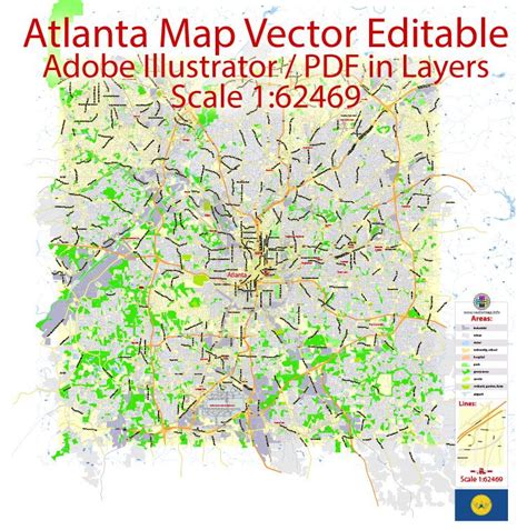 Atlanta Pdf Map Vector City Plan Editable Adobe Pdf Street Map In