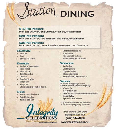 Station Dining Menu Integrity Funeral Services Waterford Wi Funeral