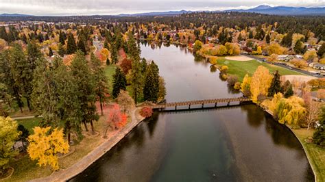 Looking Down On Mirror Pond On The Deschutes River In Bend Oregon Lined