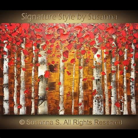 Red Birch Tree Painting Landscape Oil Painting By Modernhouseart