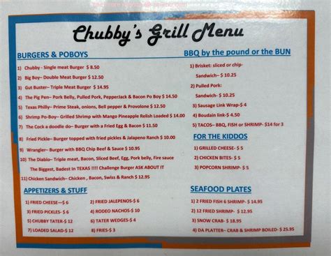online menu of chubby s grill restaurant vidor texas 77662 zmenu