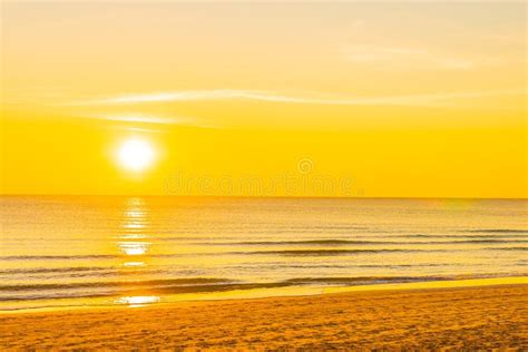 Beautiful Tropical Nature Beach Sea Ocean At Sunset Or Sunrise Stock