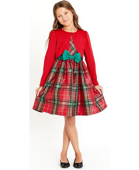 Bonnie Jean Little Girls Glitter Knit Cardigan Over Plaid Dress