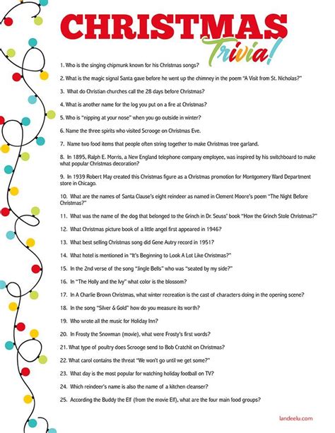 Christmas Trivia Questions And Answers Printables