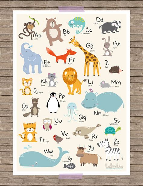 A Poster With Animals And Letters On Its Back Side Sitting On A