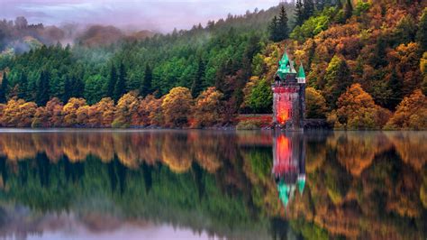 Wales Lake Reflection Building Nature Landscape Wallpapers Hd