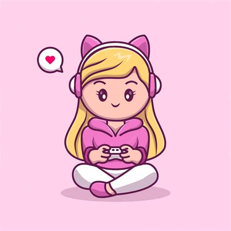 Premium Vector Cute Girl Gamer Playing Game Cartoon Vector Icon