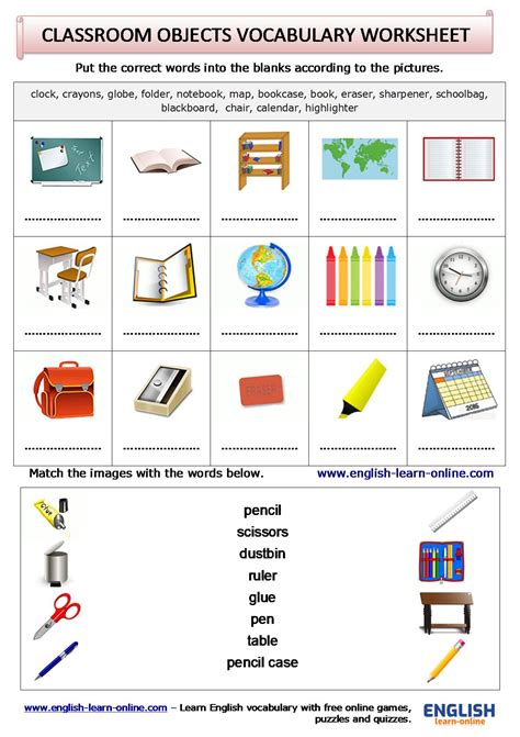 Classroom Objects Vocabulary In English With Games