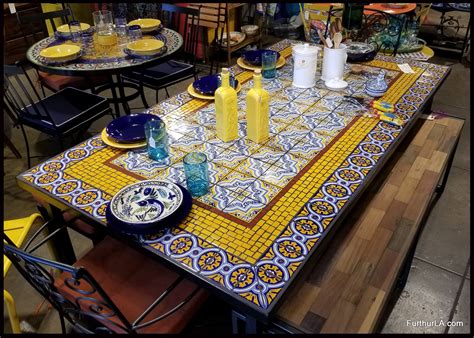 Mosaic outdoor dining table custom made with jungla leaves handmade tile design. talavera_tile_table2.jpg (1600×1141) | Mosaic tile table ...