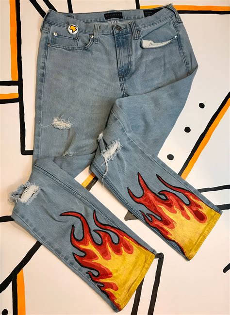 Mens Flame Jeans Handpainted Custom Denim Etsy In 2021 Custom Jeans