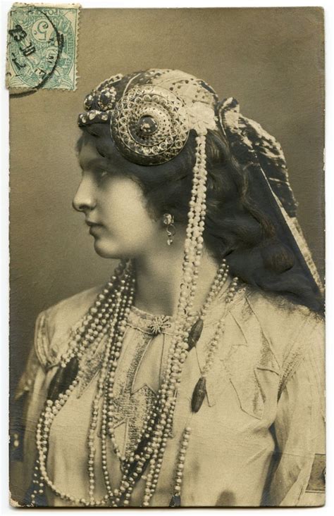 Great Moment In Pearl History Old Photo Postcard Of Woman Wearing Pearls And Art Nouveau