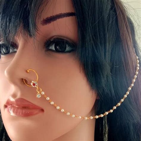 Indian Nose Ring Wedding Nose Ring Chain Nath Bridal Etsy
