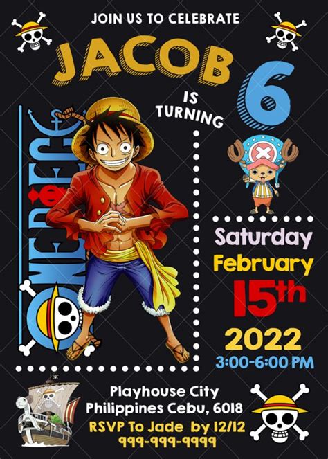 One Piece Birthday Invitation Pirates Party 4 X 6 Or 5 X 7 Jamakodesigns