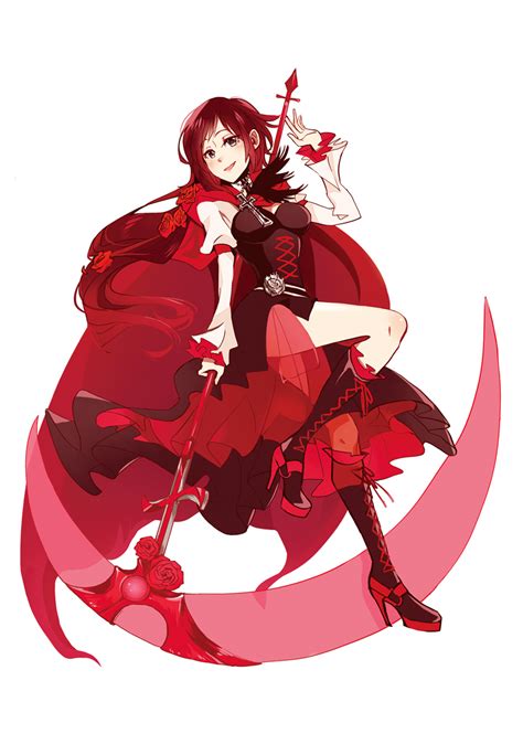 Kuma Bloodycolor Ruby Rose Rwby 1girl Aged Up Boots Breasts
