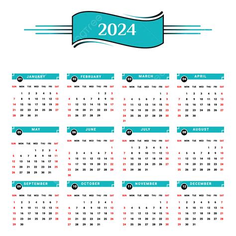 Calendario 2024 Con Diseño único En Negro Y Verde Vector Png