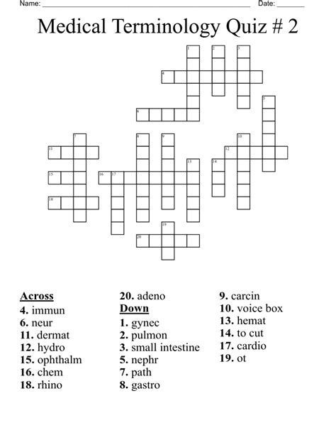 Medical Terminology Quiz 2 Crossword Wordmint