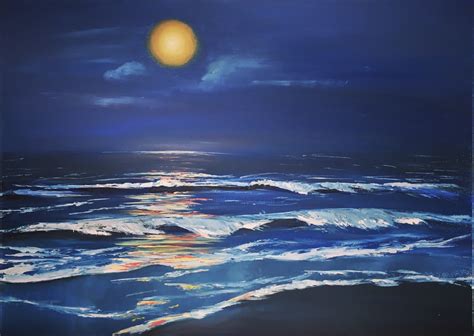 Romanticism Of The Night Atlantic Ocean Painting By Artealegre By Yulia