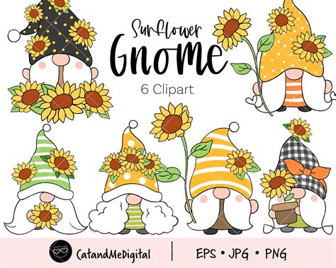 Sunflower Gnome Clipart Png Summer Gnomes Nordic Gnomes Spring Etsy