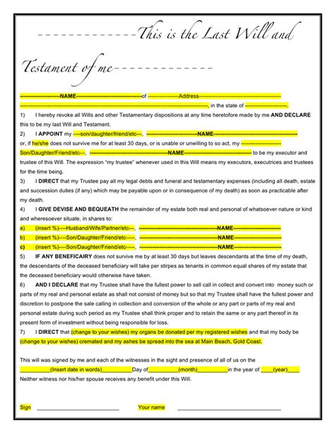 Free Printable Last Will And Testament Form Printable Forms Free Online