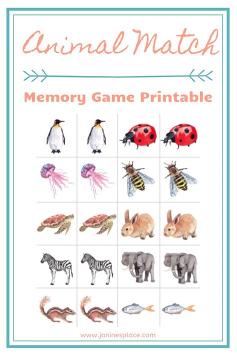 Animal Match Memory Game Printable Memory Games Memory Games For