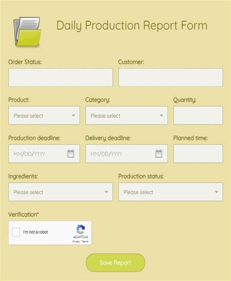 Online Daily Production Report Form Template 123formbuilder