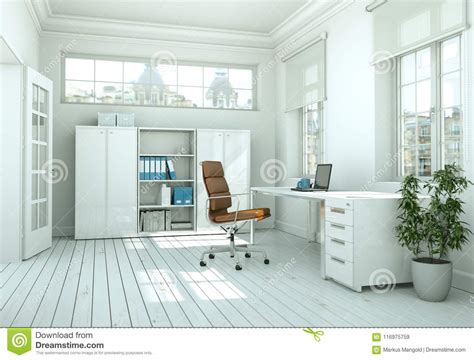 Modern White Home Office Interior Design 3d Rendering
