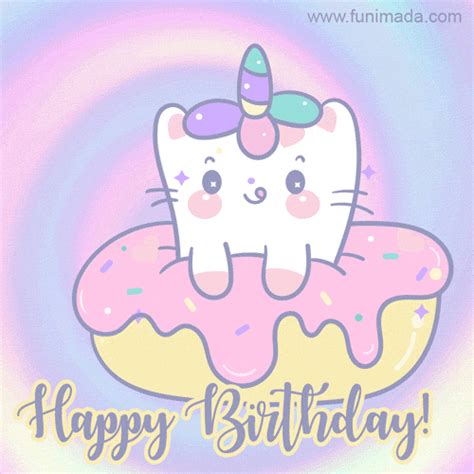 Cute Kawaii Unicorn Cat Happy Birthday 