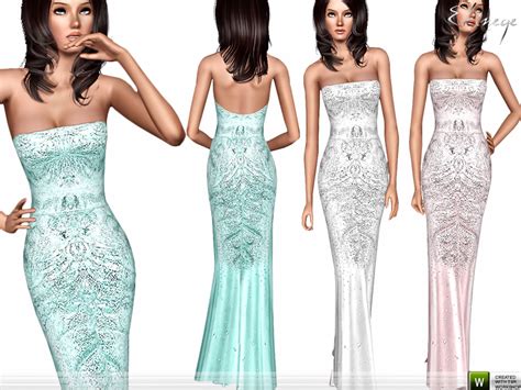 The Sims Resource Strapless Embellished Dress