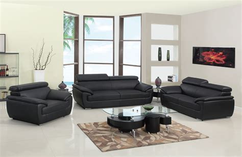 Modern Living Room Set In Black Leather By United